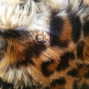 Calvin Klein Head Warmer Faux Fur Leopard Print Elastic Back Luxury Sexy Woman